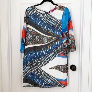 Women BOOHOO Crew Neck Stephanie Kimono Shift Dress in Multicolor Size US 4